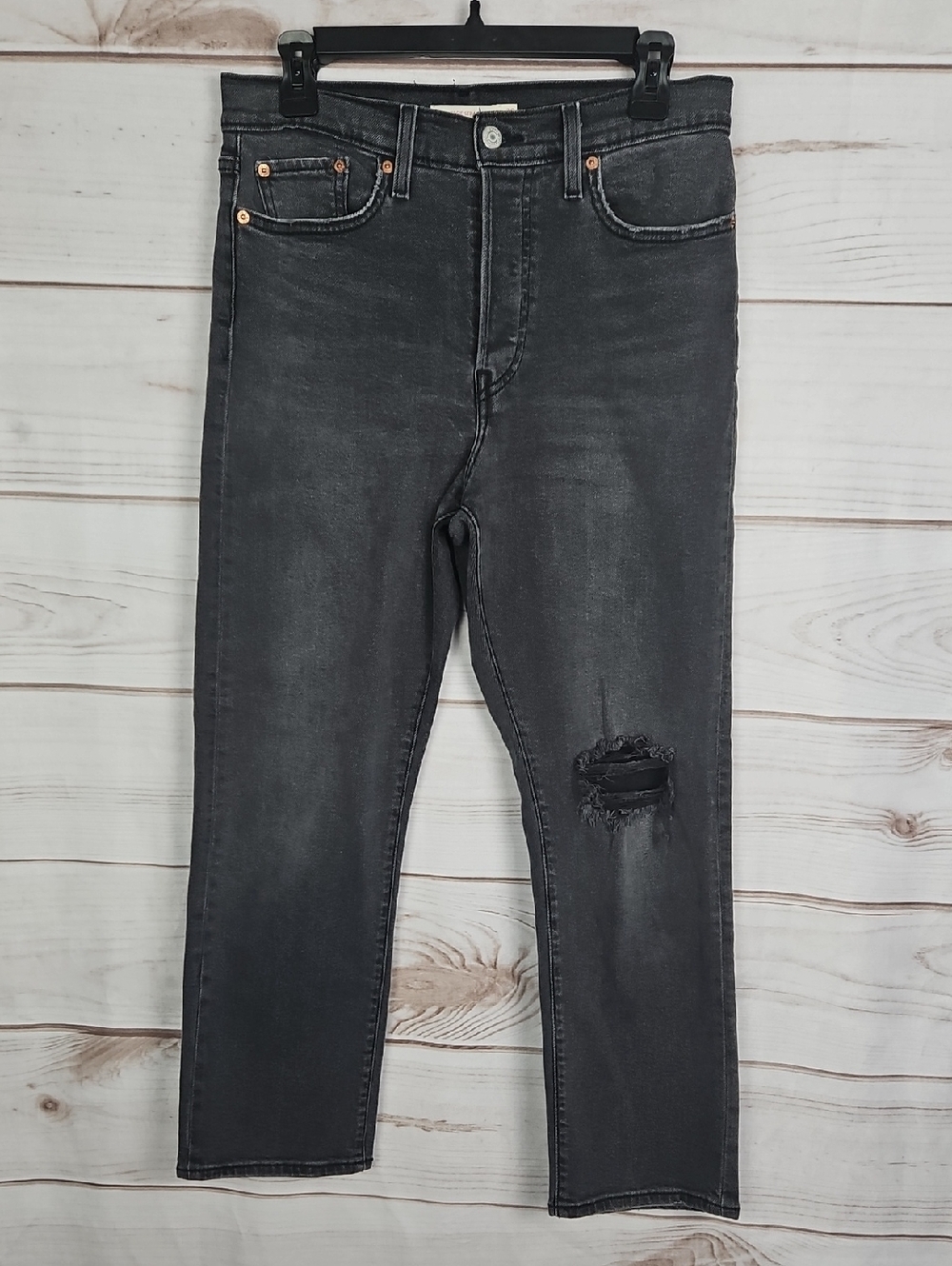 Levi's Wedgie Straight Leg Distressed Jeans in Faded Black - Size 30